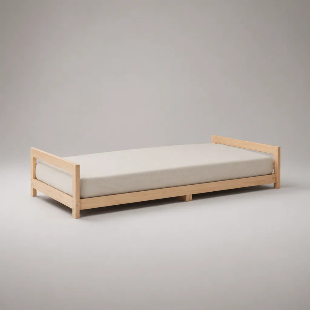 Cornice letto singolo in legno naturale con letto con latte, letto 90 × 200 cm, dimensioni 206 × 96 × 58 cm