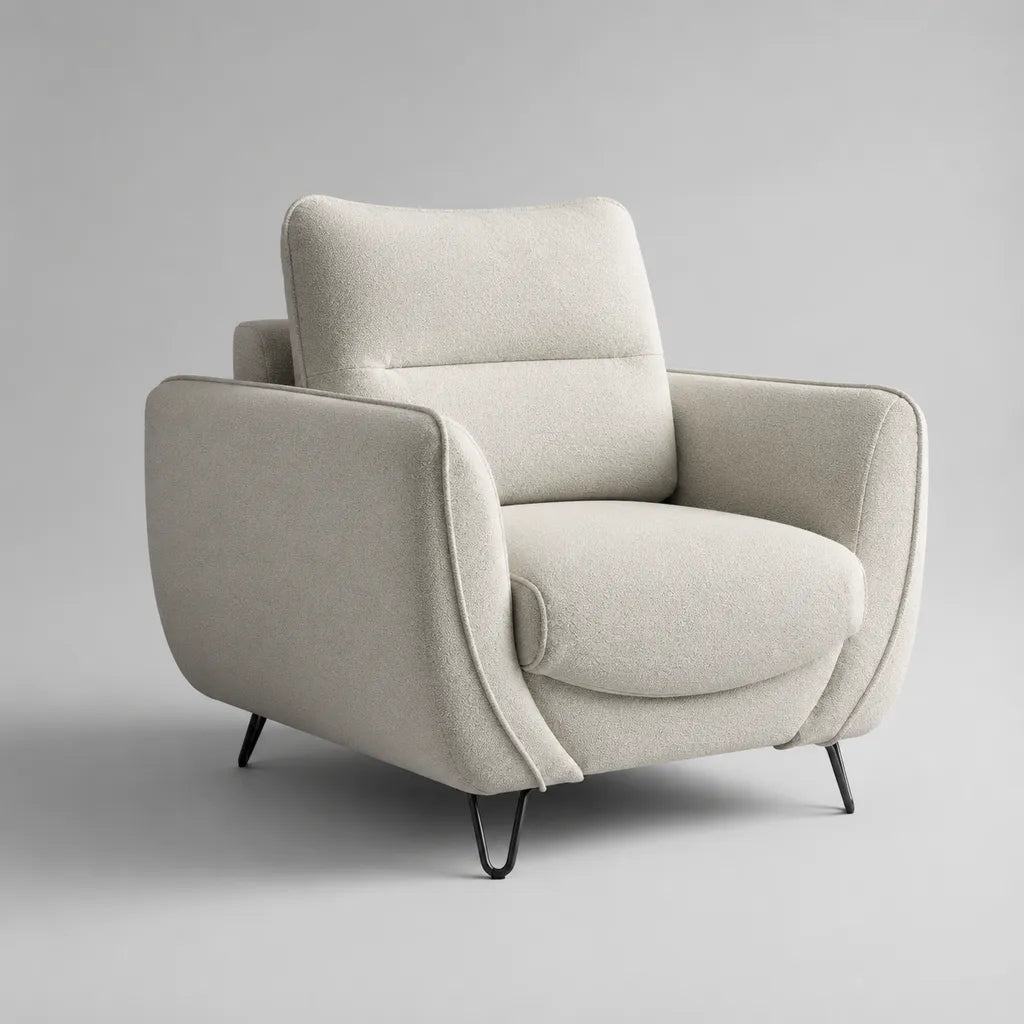 Poltrona rilassante a mano in tessuto loop ecru con poggiapiedi integrato, 103 × 95 × 99 cm