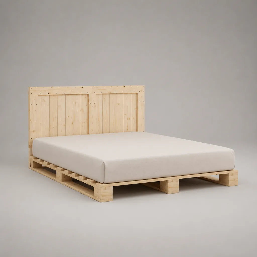 Cornice letto matrimoniale in pino massello naturale con testa letto, letto 160 × 200 cm, dimensioni 170 × 210 × 110 cm