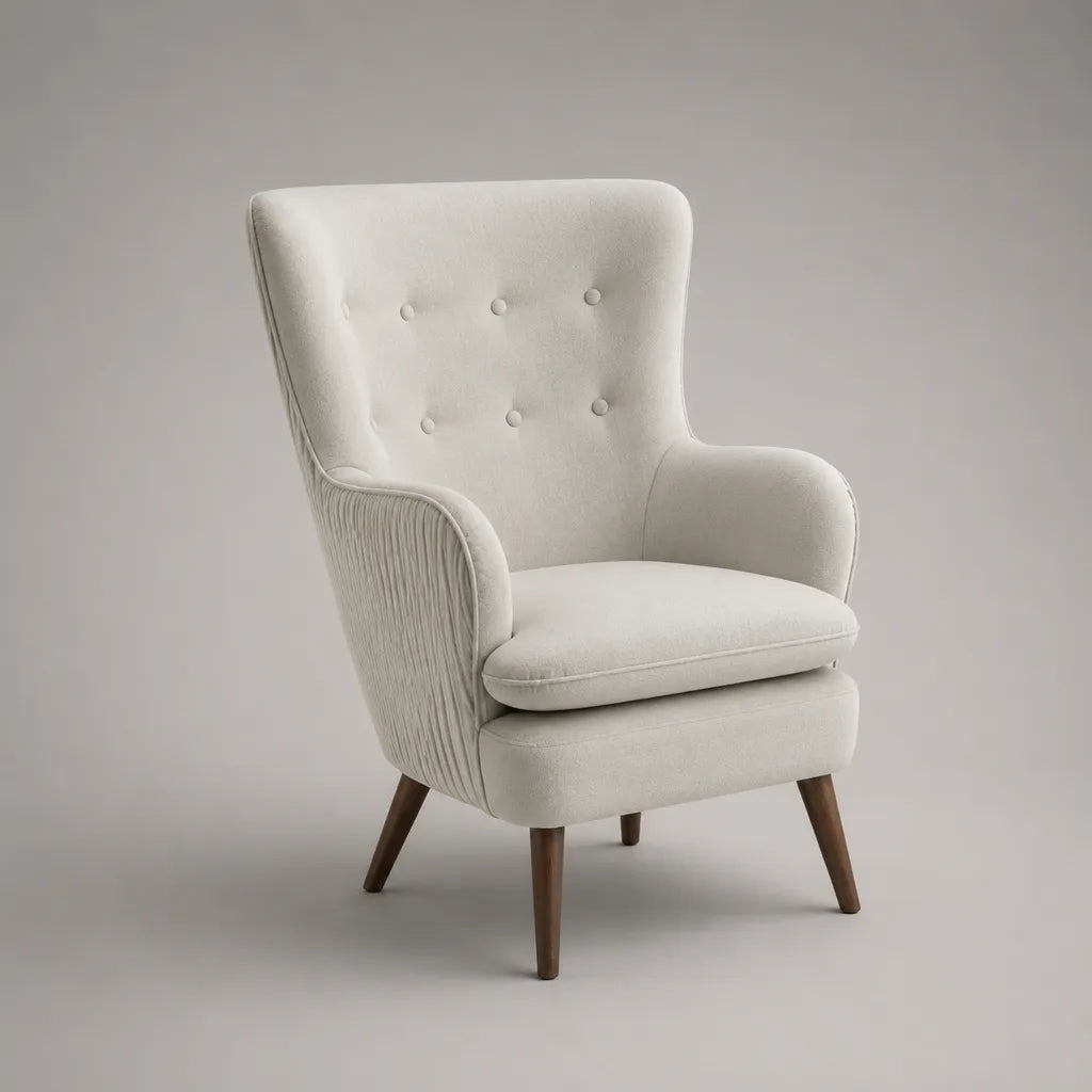 Poltrona 1 seduta in poliestere e eva massiccia, bianco rotto e marrone noce, 75 × 82 × 100 cm