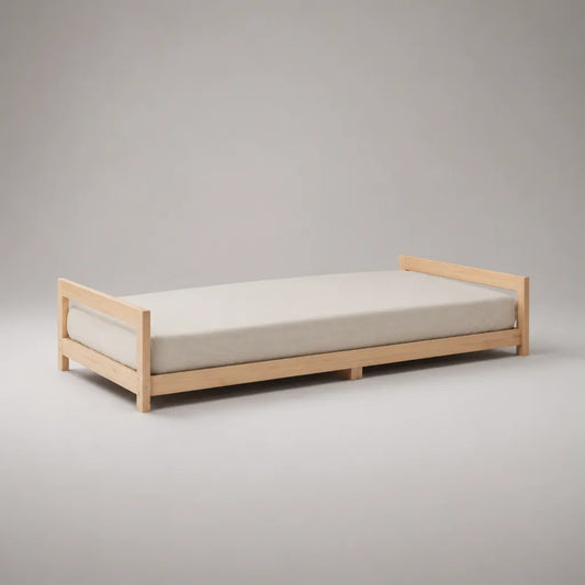 Cornice letto singolo in legno naturale con letto con latte, letto 90 × 200 cm, dimensioni 206 × 96 × 58 cm