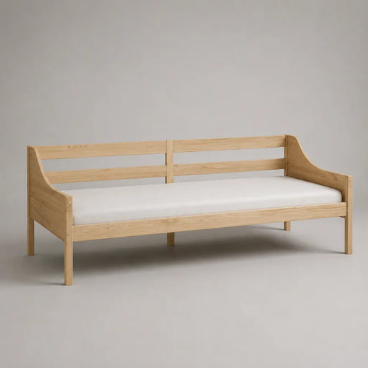 Letto rettangolare in pino massello naturale con letto con latte, letto 90 × 200 cm, dimensioni 208 × 98 × 80 cm