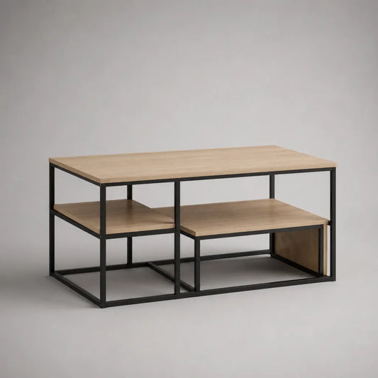 Tavolino rettangolare con pannello a particelle di melamina e acciaio nero, 100 × 50 × 50 cm