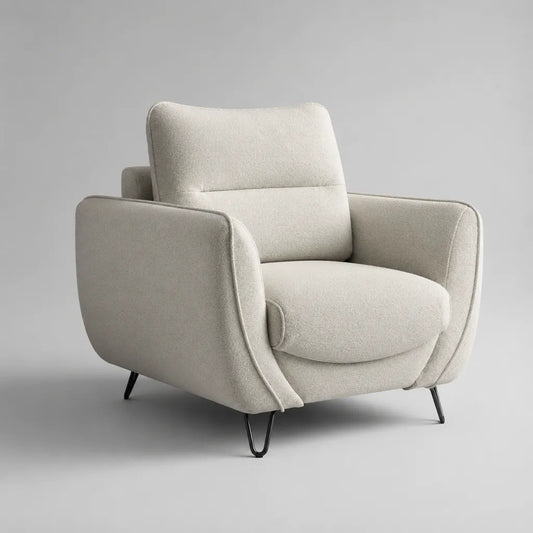 Poltrona rilassante a mano in tessuto loop ecru con poggiapiedi integrato, 103 × 95 × 99 cm