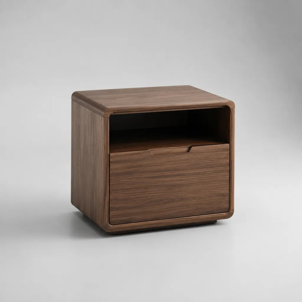 Comodino MDF con cassetto e nicchia, marrone noce, 45 × 40 × 48 cm