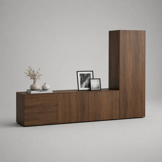 Armadio rettangolare TV e colonna di stoccaggio, 2 elementi in legno, marrone noce, 240 × 40 × 160 cm