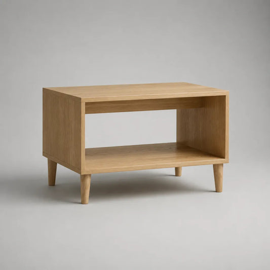 Tavolino rettangolare MDF con ripiano aperto, impiallacciato rovere naturale, 80 × 50 × 50 cm