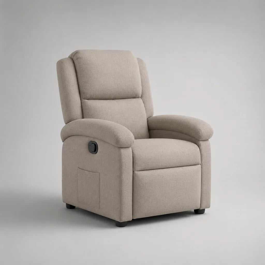 1 sedia di relax manuale in poliestere beige con schienale alto, 85 × 92 × 105 cm