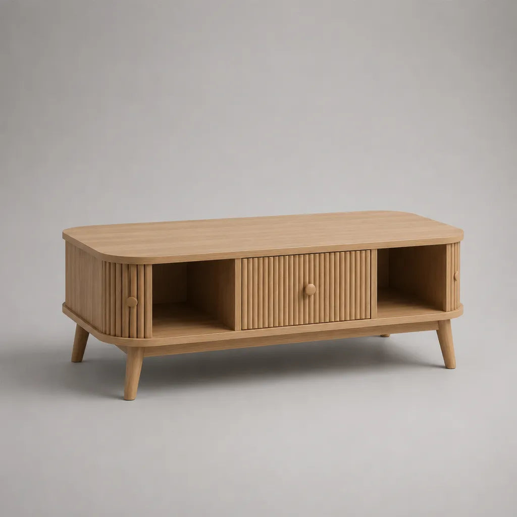 Tavolo basso con rovere MDF e legno massello, rovere naturale, 120 × 55 × 45 cm