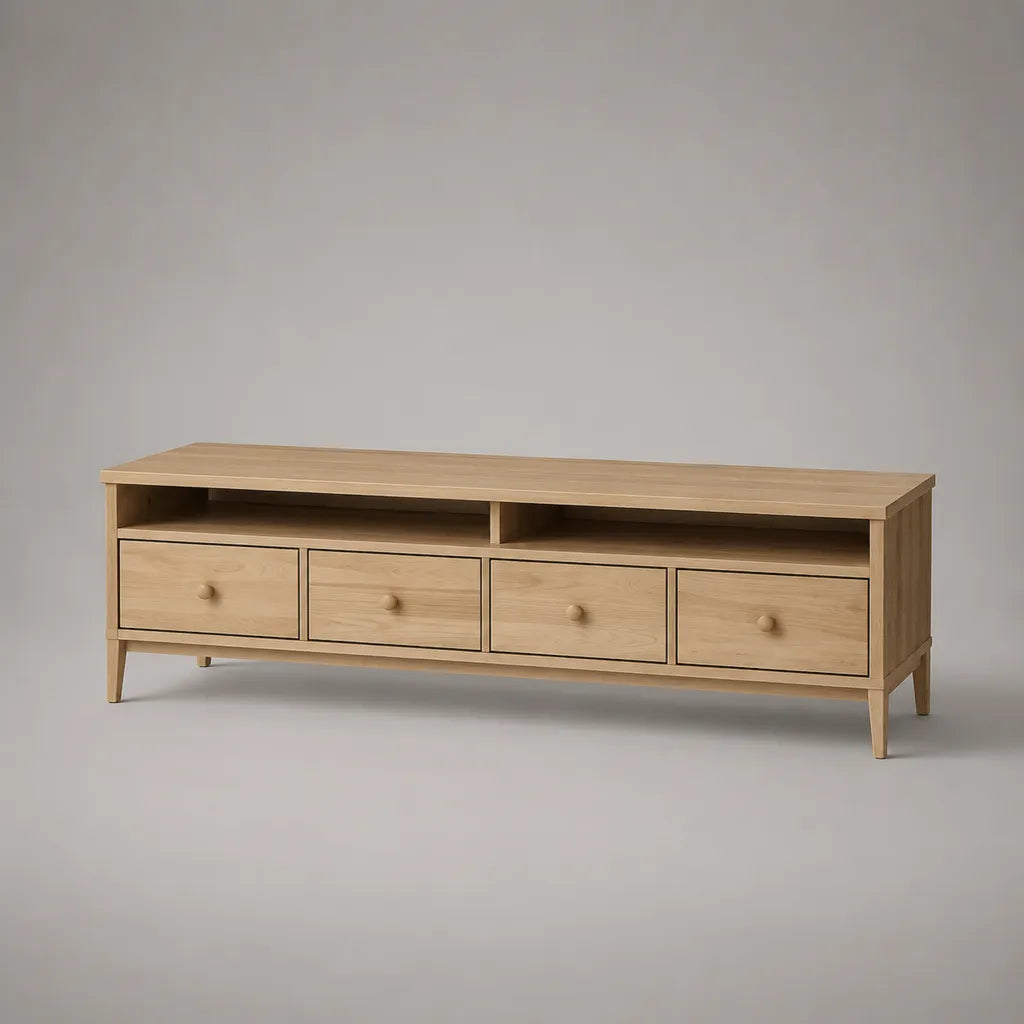 MDF Armadio rettangolare in rovere naturale con 4 cassetti e 2 nicchie, 160 × 40 × 58 cm