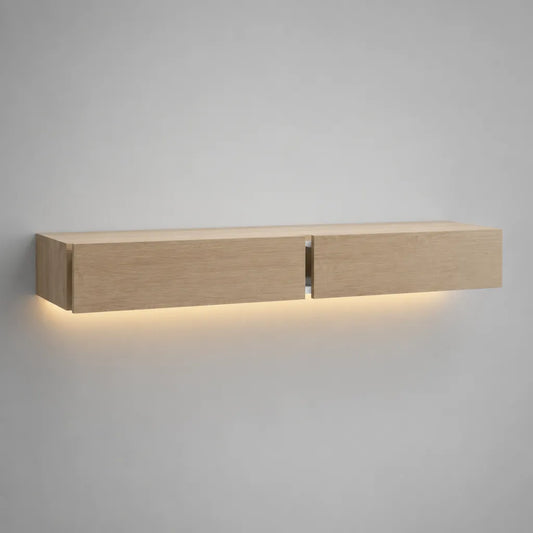 Armadio TV a parete in legno con luce a LED bianca calda, rovere leggero, 180 × 35 × 30 cm